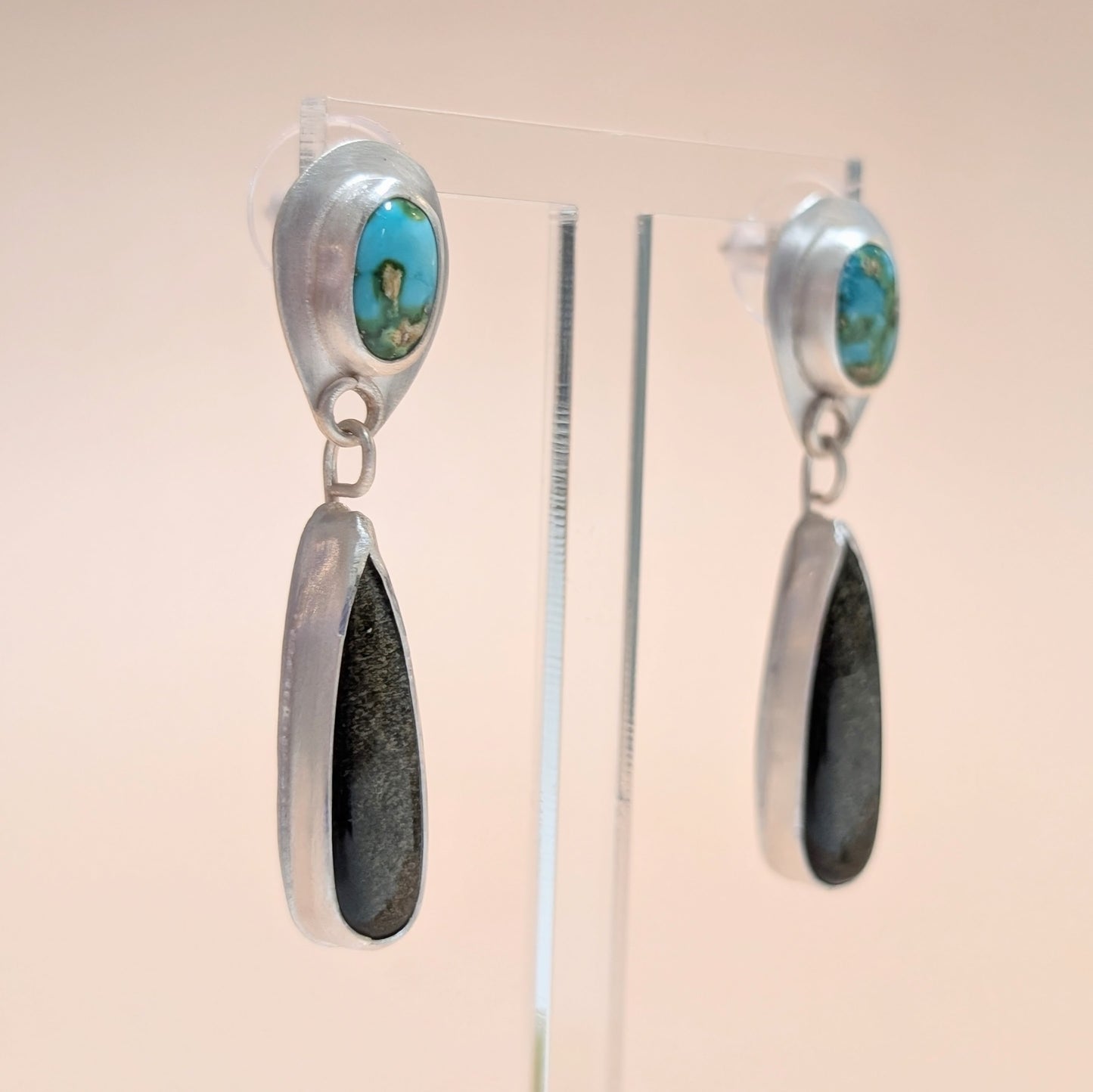 Obsidian and Sonoran Turquoise Stud Earrings